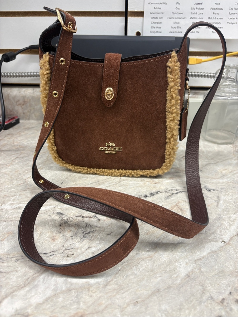 Coach Brown Suede Crossbody with Shearling Trim CDC41
